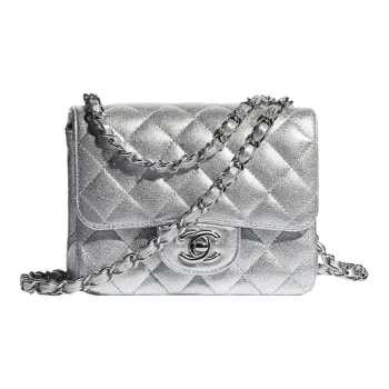 CHANEL Classic Flap CF Lambskin Chain Bag, Shoulder Bag Women's Silver