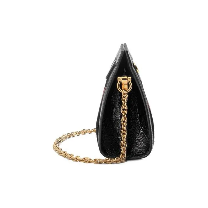 GUCCI Suede Patchwork Patent Leather Shoulder Bag Small Size Women's Black-2