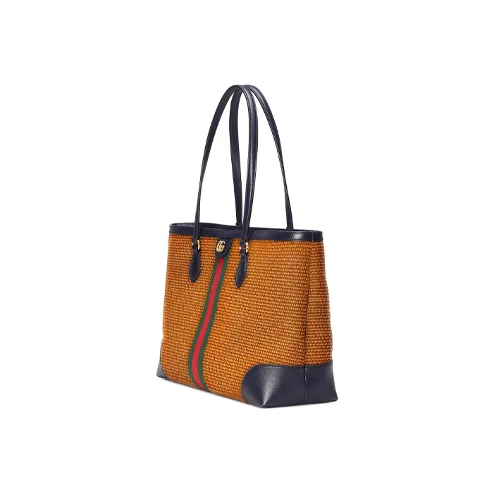 GUCCI Ophidia Fabric With Leather Tote Bag Shopping Bag Shoulder Bag Handbag Medium Size Women's Camel/Dark Blue-1
