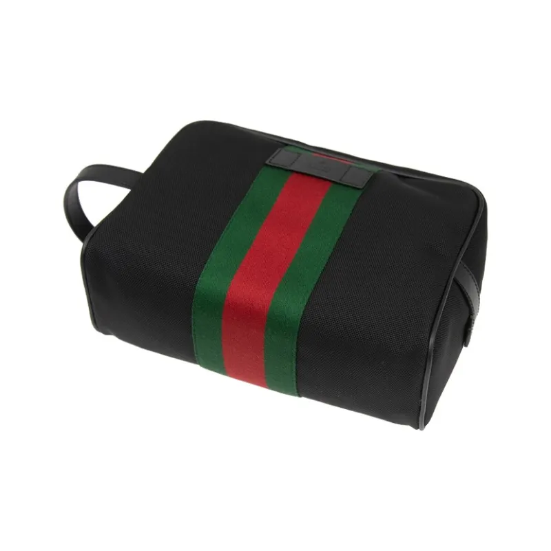 GUCCI Leather Canvas With Leather Canvas Bag Makeup Bag Toiletry Bag Clutch Men's Black-3