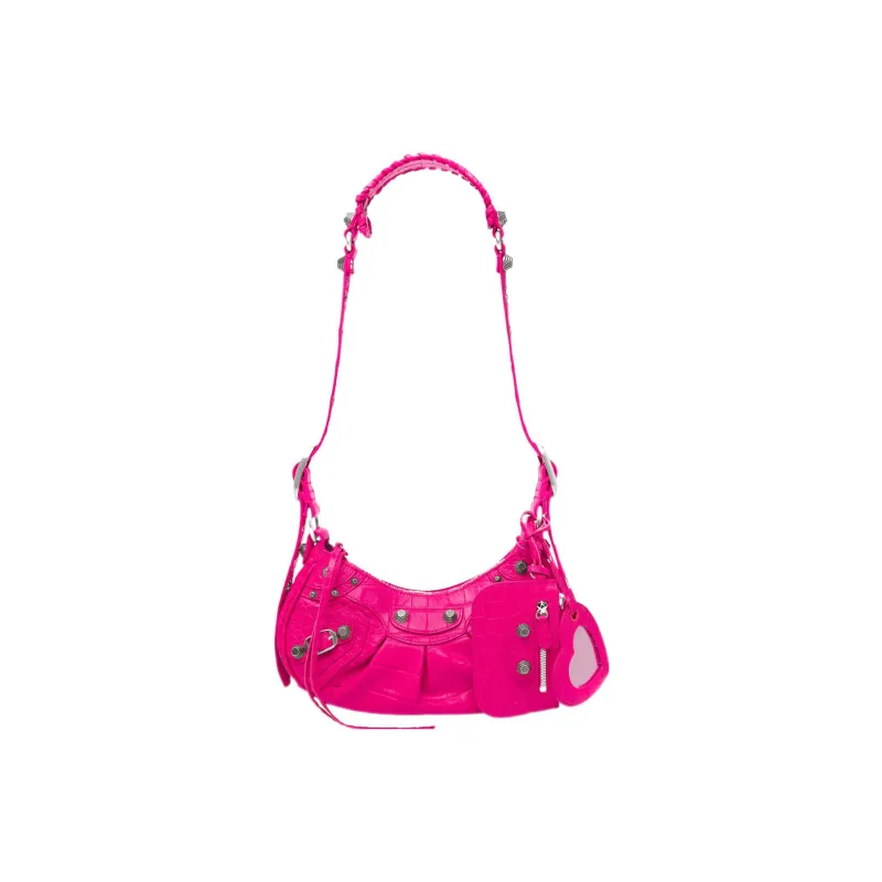 Balenciaga Le Cagole Shoulder Bag Xs Crocodile Embossed Pink-0