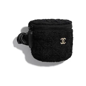 CHANEL Tweed Fleece With Leather Coin Purse Unisex Black