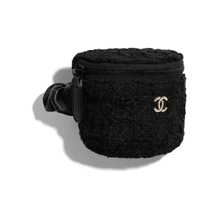 CHANEL Tweed Fleece With Leather Coin Purse Unisex Black-0