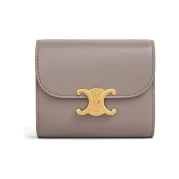 CELINE Triumph Gate Triomphe Calfskin Card Holder Wallet Women's Gray