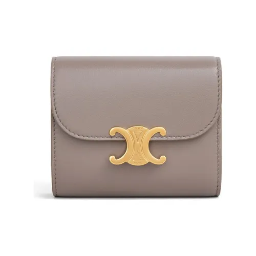 CELINE Triumph Gate Triomphe Calfskin Card Holder Wallet Women's Gray