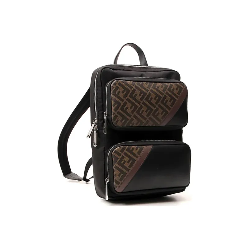 FENDI Coated Canvas With Leather Backpack Men's Black-1
