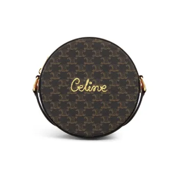 CELINE Embroidered Fabric Shoulder Bags Round Bag Crossbody Bags Women's Brown