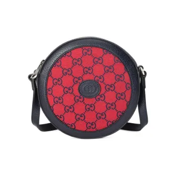 GUCCI Valentine's Day Collection Canvas With Leather Round Cake Bag Shoulder Bag Crossbody Bag Women's Red & Dark Blue
