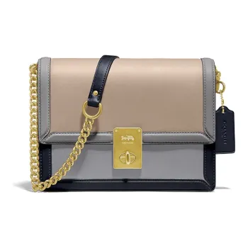 COACH Hutton Leather Small Square Bag Chain Bag Shoulder Bag Crossbody Bag Women's Blue Brown Multicolor