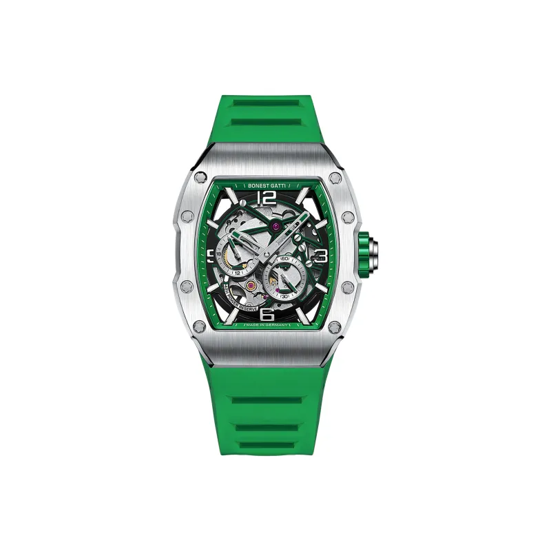 BONEST GATTI Phantom Speed Collection Automatic Mechanical Movement Silicone Strap Watch Men's Watches Green Dial-0