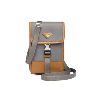 PRADA Nylon Cell Phone Pouch Crossbody Bags Unisex Gray