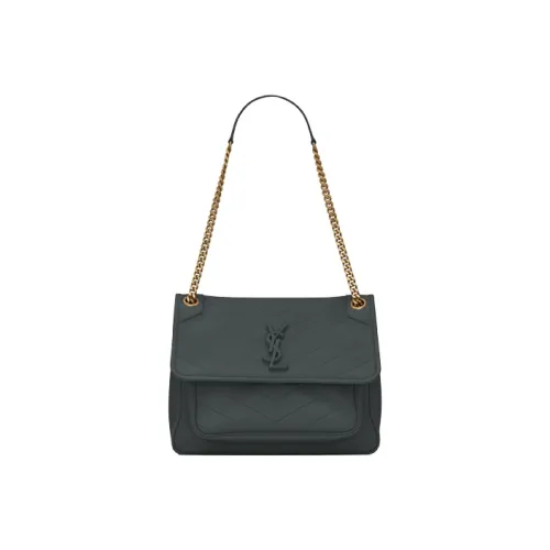 SAINT LAURENT Niki Quilting Lambskin Hobo Bag, Chain Shoulder Bag, Crossbody Bag Medium Size Women's Dark Green