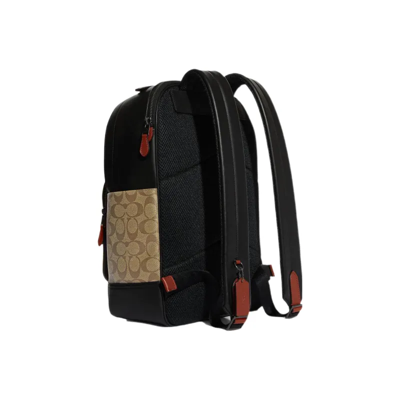 COACH Graham Canvas With Leather Backpack Large Size Men's Khaki & Black-1