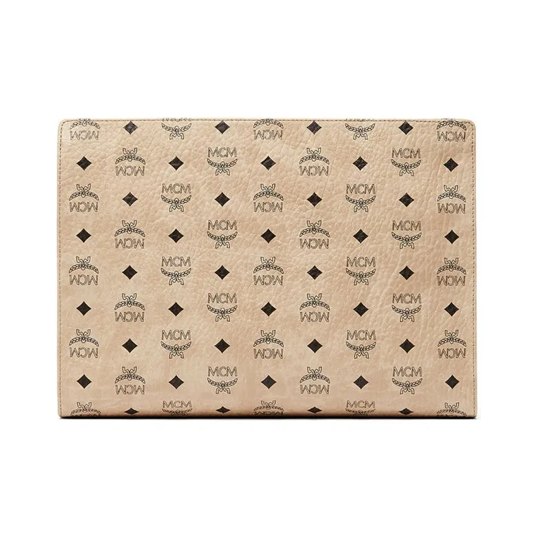 MCM Canvas Clutch Large Size Women's Beige-1