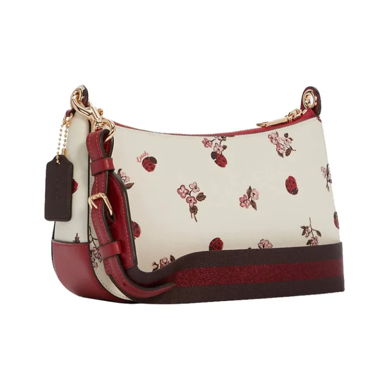 COACH Jes Leather Shoulder Bag Crossbody Bag Medium Size Women's White & Red-4