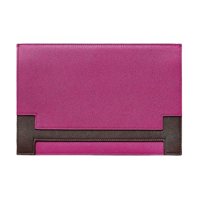 HERMES Evercolor Calfskin Clutch Women's Rose Red/Brown-0