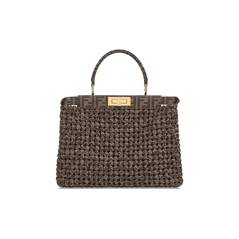 FENDI Peekaboo Polyester Shoulder Bag Crossbody Bag Handbag Women's Brown-2