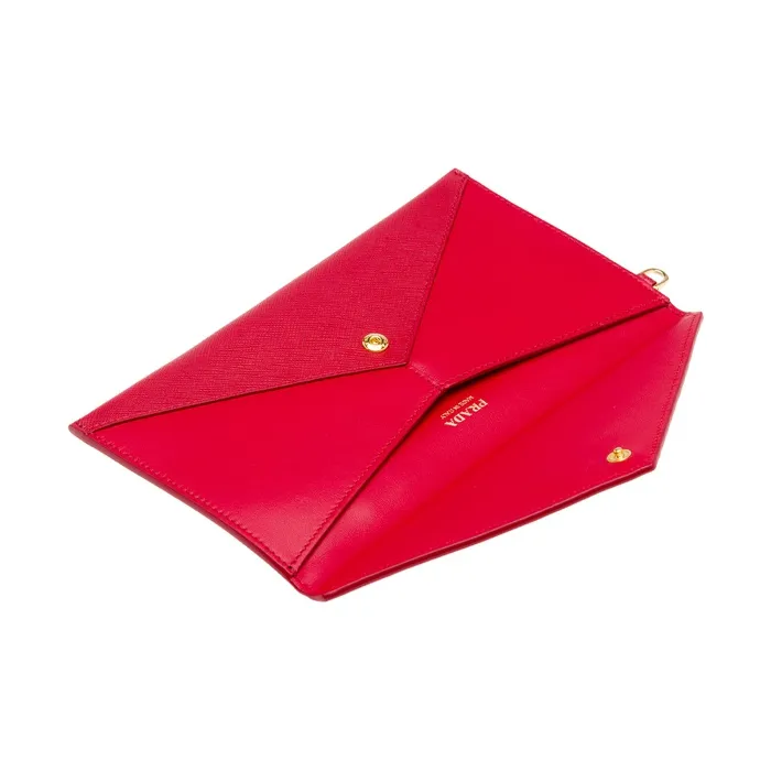 PRADA Saffiano Leather Envelope Bag, Shoulder Bag, Crossbody Bag Regular Women's Red-4