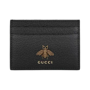 GUCCI Animalier Series Leather Card Holder Unisex Black