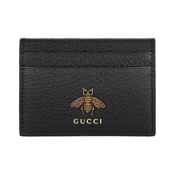 GUCCI Animalier Series Leather Card Holder Unisex Black-0