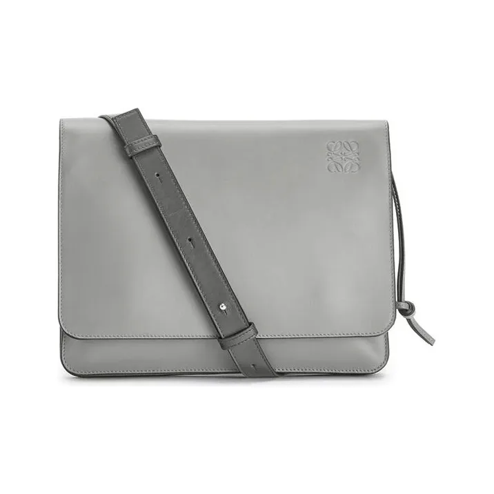 LOEWE Gusset Smooth Calf Leather Shoulder Bag Crossbody Bag Men's Gray-0