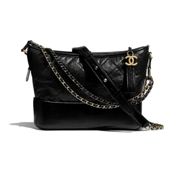 CHANEL Gabrielle Calfskin Shoulder Bag Crossbody Bag Medium Size Women's Black