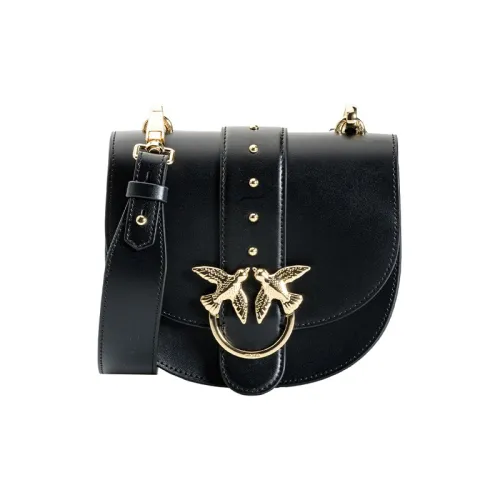 PINKO SIMPLY Leather Bird And Swallow Bag Saddle Bag Crossbody Bag Shoulder Bag Mini Women's Black Black Gold