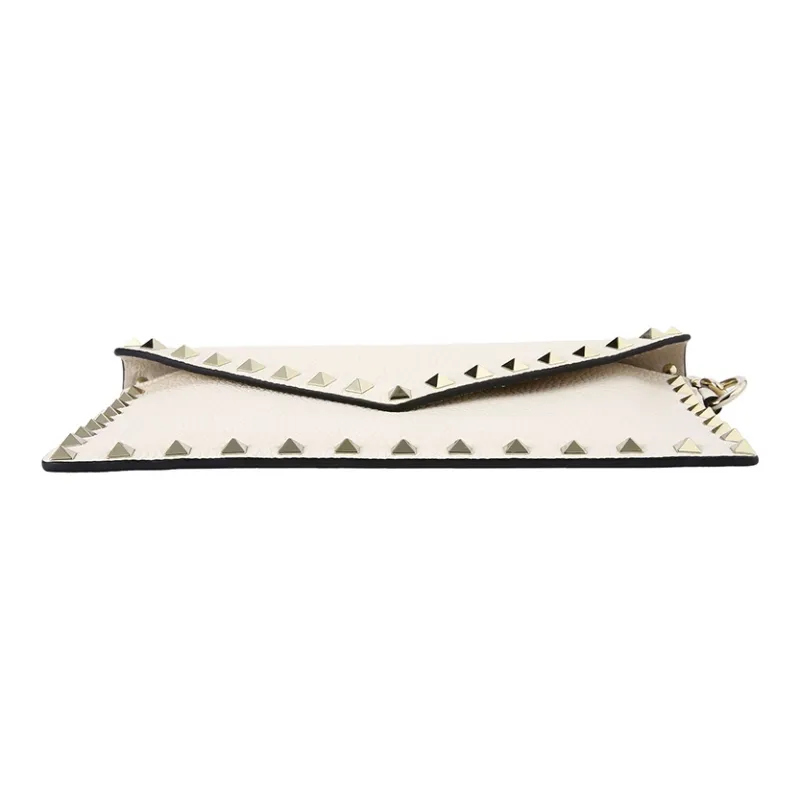 Valentino Rockstud Calfskin Wallet Clutch Women's Ecru-3