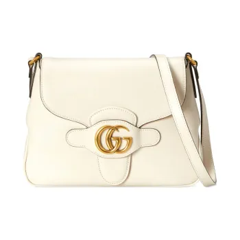 GUCCI Leather Messenger Bag Shoulder Bag Crossbody Bag Small Size Women's White