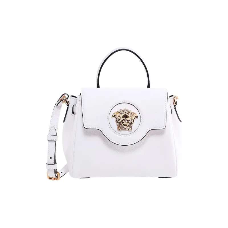 VERSACE La Medusa Leather Shoulder Bag, Crossbody Bag, Handbag Trumpets Women's White-0