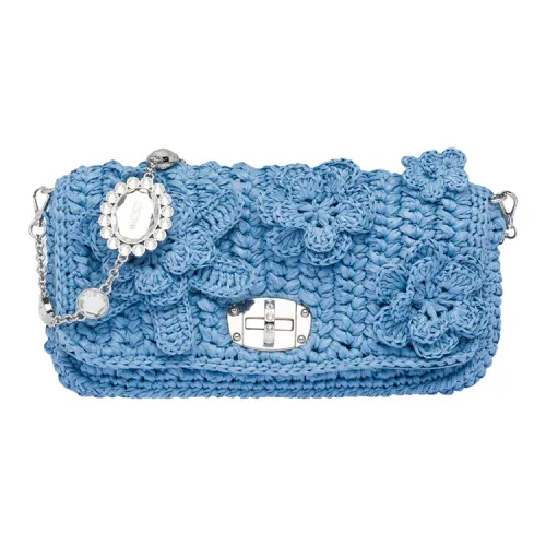 MIU MIU Raffia Crossbody Bag Shoulder Bag Women's Interstellar Blue