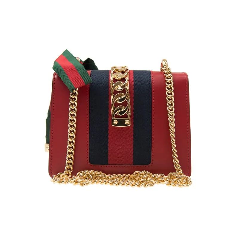 GUCCI Sylvie Cow Leather Crossbody Bags Shoulder Bags Women's Red-2