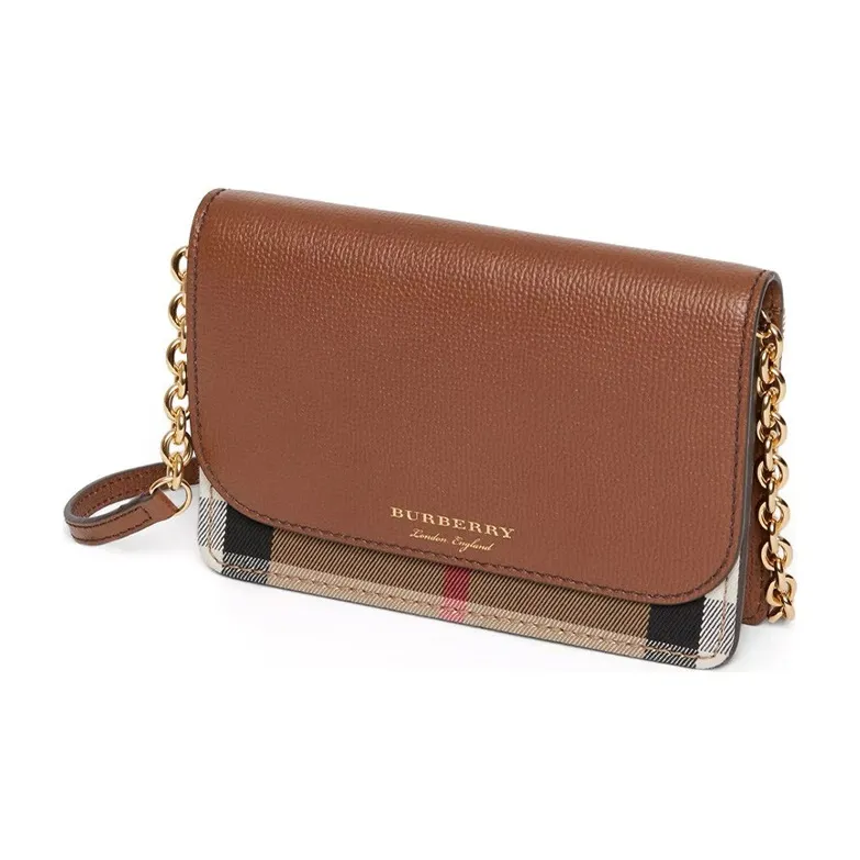 Burberry Vintage Calfskin With Canvas Shoulder Bag, Crossbody Bag Women's Brown-3