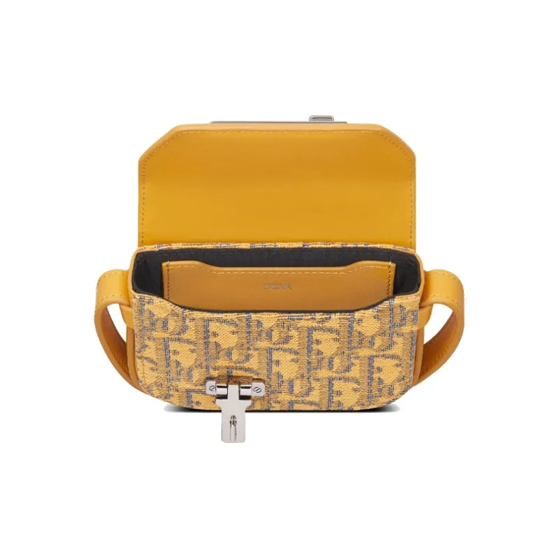 DIOR Lock Smooth Cow Leather Clutch, Shoulder Bag, Crossbody Bag Mini Men's Gold-3