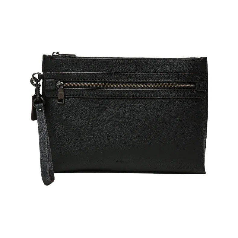 COACH Academy Pebbled Leather Clutch Large Size Men's Black-0