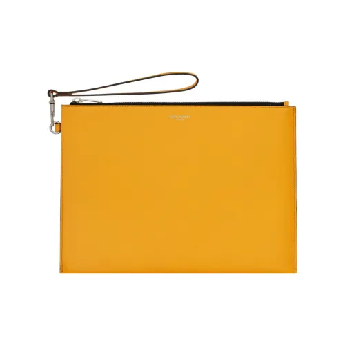 SAINT LAURENT Grained Leather Tablet Clutch Men's Deep Yellow