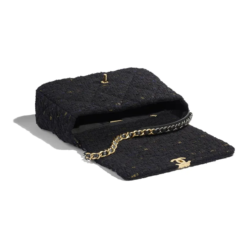 CHANEL 19Bag Twill Soft Woolen Crossbody Portable One Shoulder Backpack Women's Marine Blue, Gold, Multicolor-2