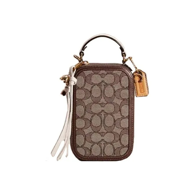 COACH Alie Fabric With Calfskin Camera Bag, Cell Phone Pouch, Shoulder Bag, Crossbody Bag Mini Women's Brown-0