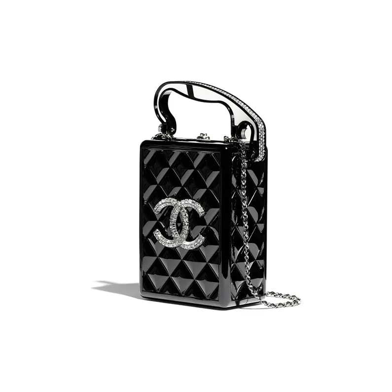 CHANEL Collector Diamond Pattern Evening Bag, Small Square Bag, Handbag, Shoulder Bag, Crossbody Bag Women's Black-2