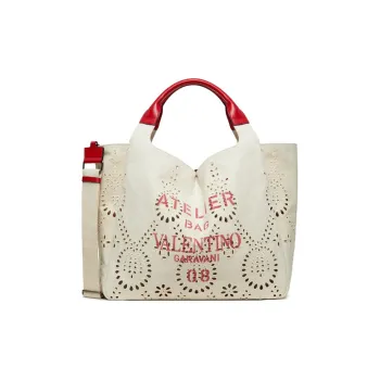 Valentino GARAVANI Canvas Canvas Bag Tote Bag Shopping Bag Handbag Large Size Women's Beige/Red