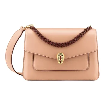 BVLGARI Serpenti Forever Cow Leather Chain Bag, Handbag, Shoulder Bag, Crossbody Bag Women's Beige