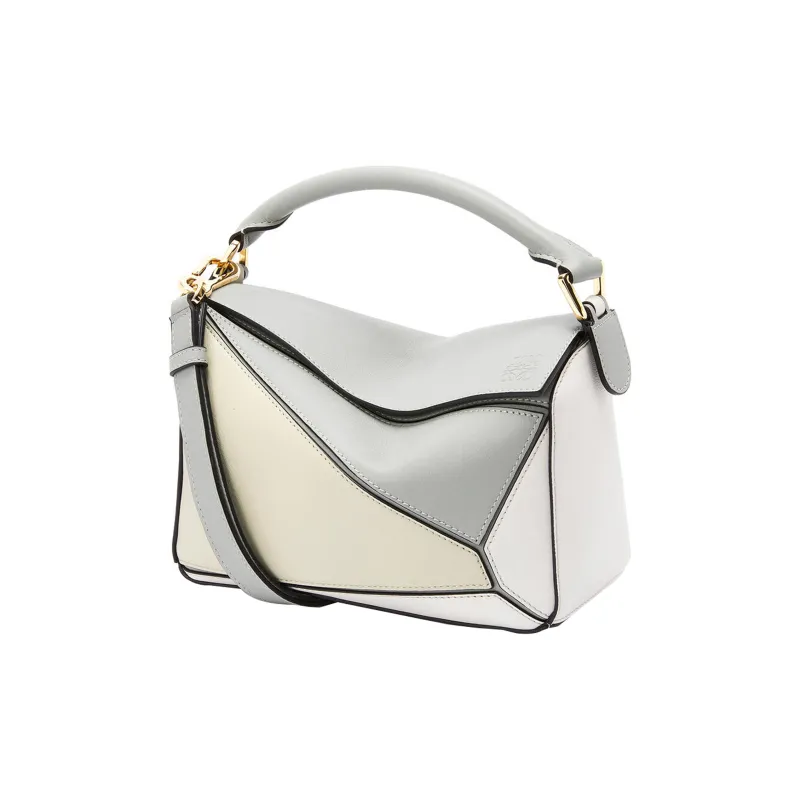 LOEWE Puzzle Bag In Classic Calfskin Small Ash Grey/Marble Green-0