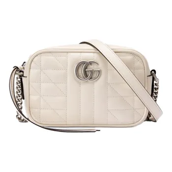 GUCCI GG Marmont Leather Camera Bag Shoulder Bag Crossbody Bag Mini Women's White