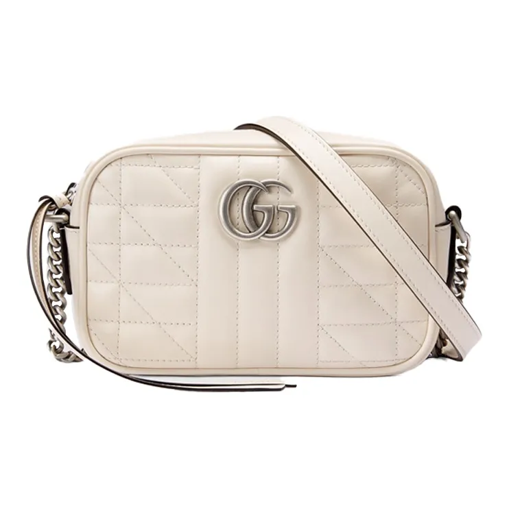 GUCCI GG Marmont Leather Camera Bag Shoulder Bag Crossbody Bag Mini Women's White-0