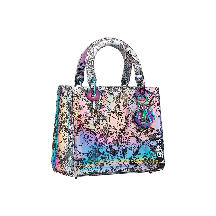 DIOR Zhang Huan Collaboration Lady Dior Cow Leather Shoulder Bag, Crossbody Bag, Handbag Medium Size Women's Silver-1