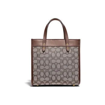 COACH Field Canvas With Leather Canvas Bag Commute Versatile Paper Bag Tote Crossbody Handbags Small Size Women's Brown