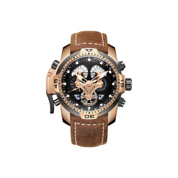 REEF TIGER Aurora Automatic Mechanical Movement Cowhide Strap Watch Men's Watches Black Dial