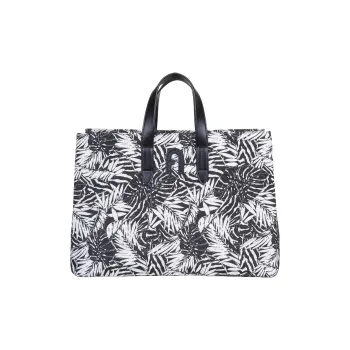 Furla Kenzia Nylon Canvas With Leather Tote Handbag, Shoulder Bag Large Size Unisex Black