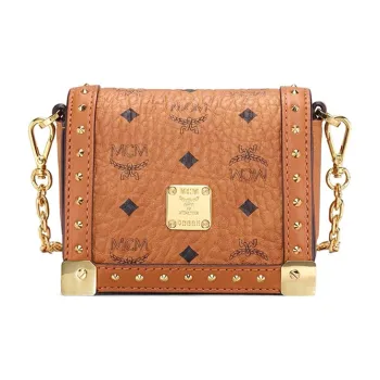 MCM Berlin Visetos Leather Shoulder Bag, Crossbody Bag Mini Women's Brown/Cognac