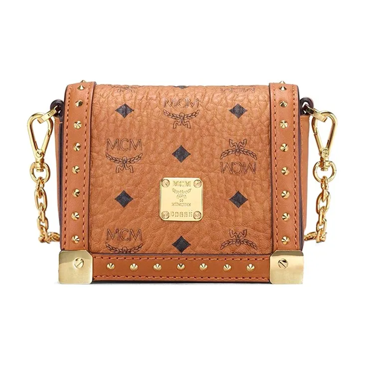 MCM Berlin Visetos Leather Shoulder Bag, Crossbody Bag Mini Women's Brown/Cognac-0